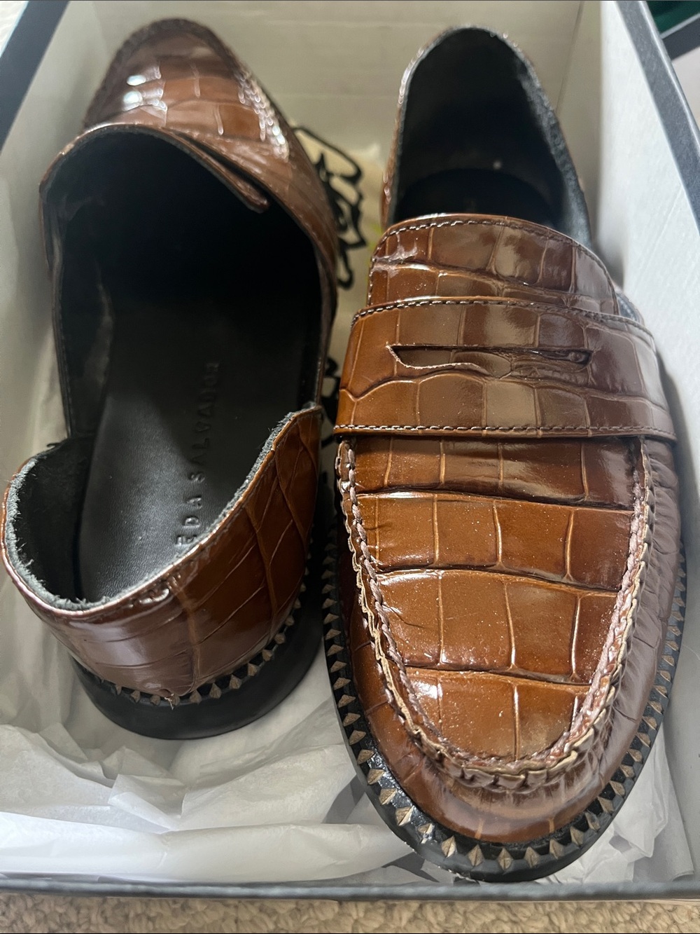 Freda Salvador Brown Tash Loafers Croc-Embossed Sz 6.5 - Picture 5 of 5